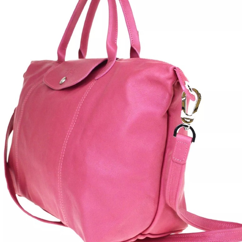 LONGCHAMP Le Pliage leather cuir gorge pink!!